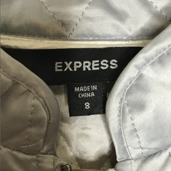 Express Metallic Silver Quilted Moto Style Zip Jacket Size 8 - Picture 2 of 4
